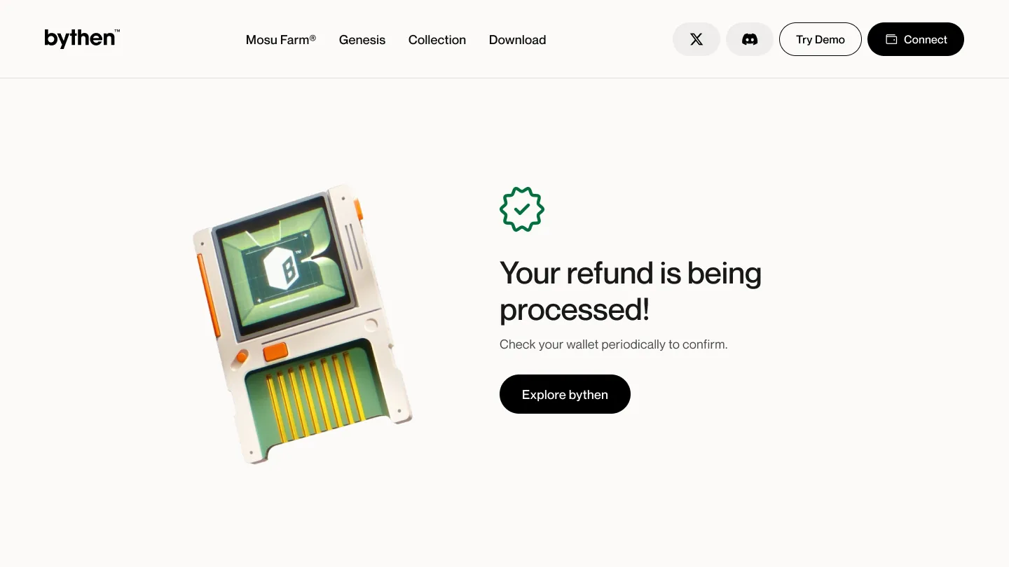 Refund confirmed and processing — the loop closes on the money, not just the bid.